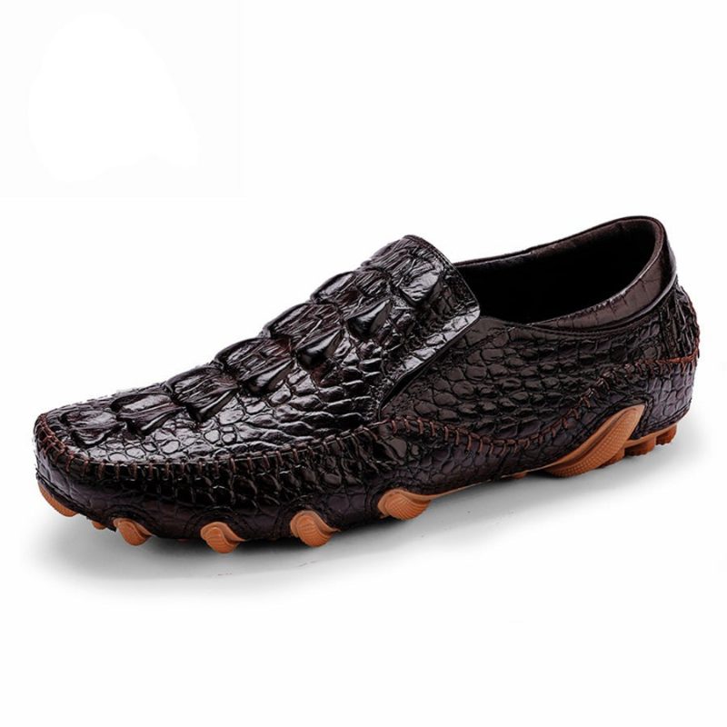 Fritidsskor För Män Lyxig Alligator Texture Slip-on Oxford Skor - Kaffe