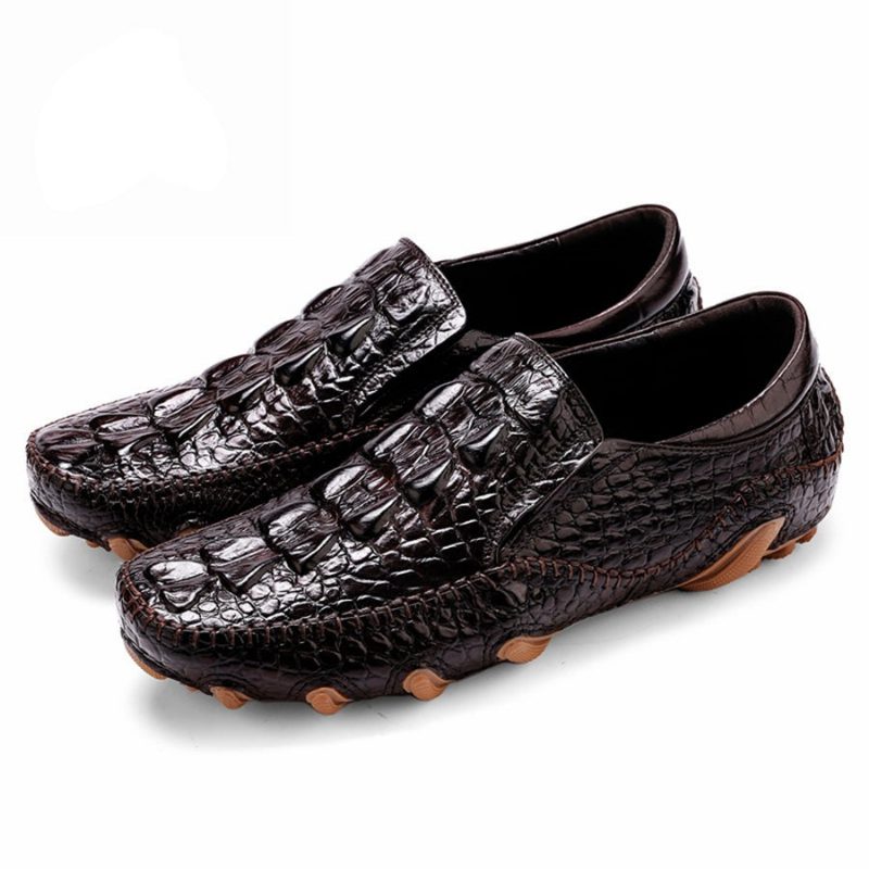 Fritidsskor För Män Lyxig Alligator Texture Slip-on Oxford Skor - Kaffe