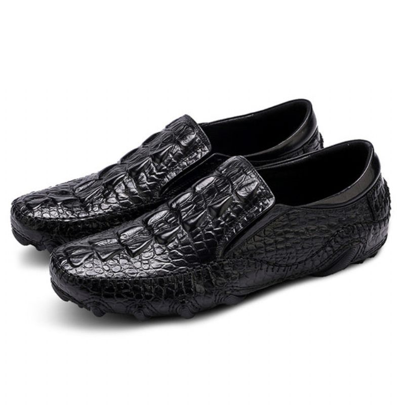 Fritidsskor För Män Lyxig Alligator Texture Slip-on Oxford Skor - Svart