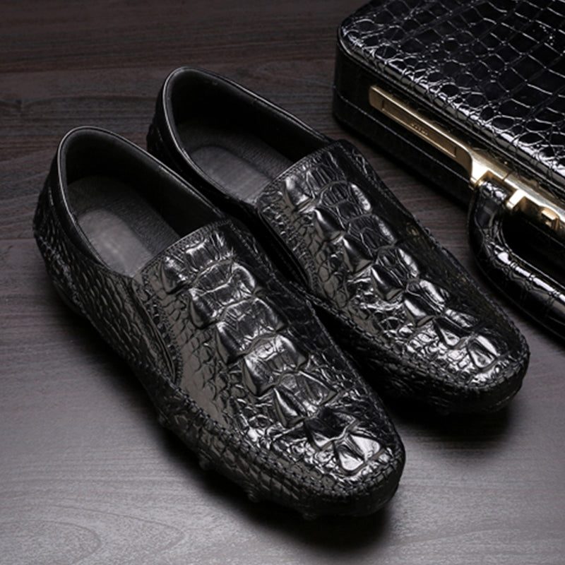 Fritidsskor För Män Lyxig Alligator Texture Slip-on Oxford Skor - Svart