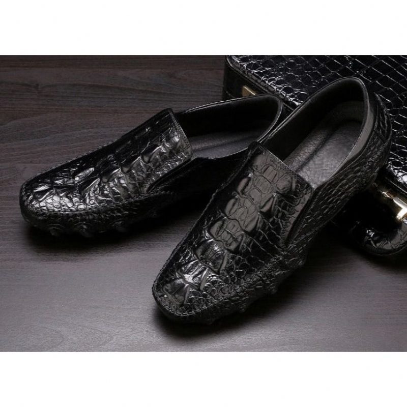 Fritidsskor För Män Lyxig Alligator Texture Slip-on Oxford Skor - Svart