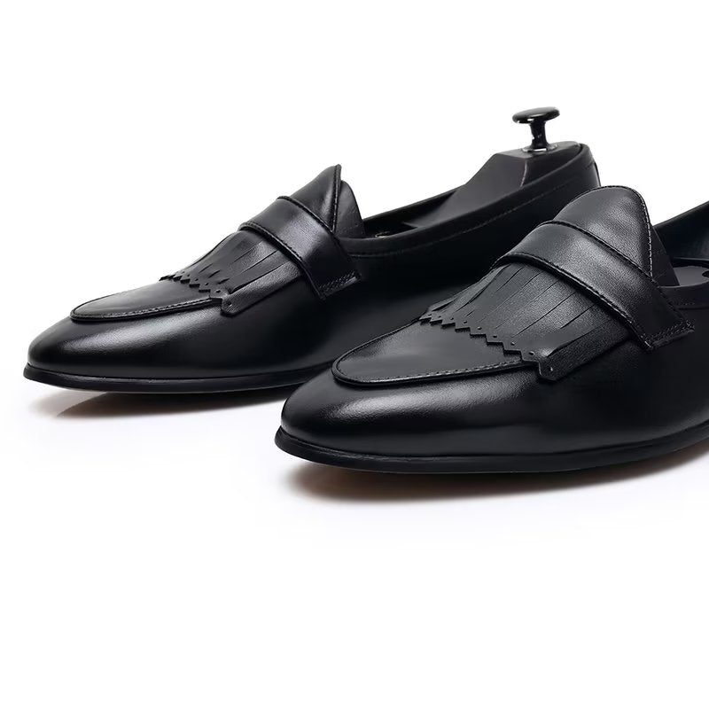 Fritidsskor För Män Lyxiga Tofs Läder Slip On Loafers - Svart