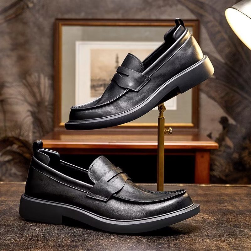 Fritidsskor För Män Lyxigt Läder Slip-ons Elegant Rund Tå - Svart