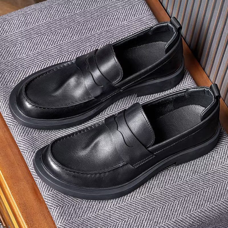 Fritidsskor För Män Lyxigt Läder Slip-ons Elegant Rund Tå - Svart