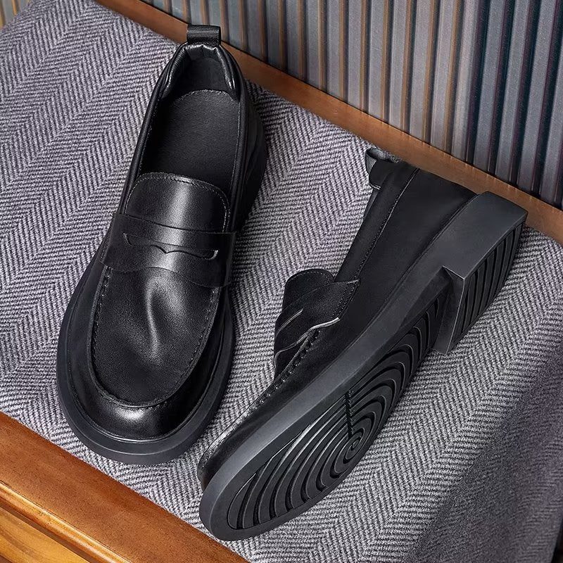 Fritidsskor För Män Lyxigt Läder Slip-ons Elegant Rund Tå - Svart