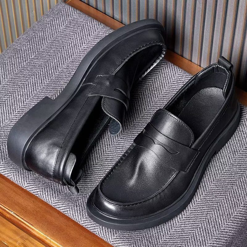 Fritidsskor För Män Lyxigt Läder Slip-ons Elegant Rund Tå - Svart