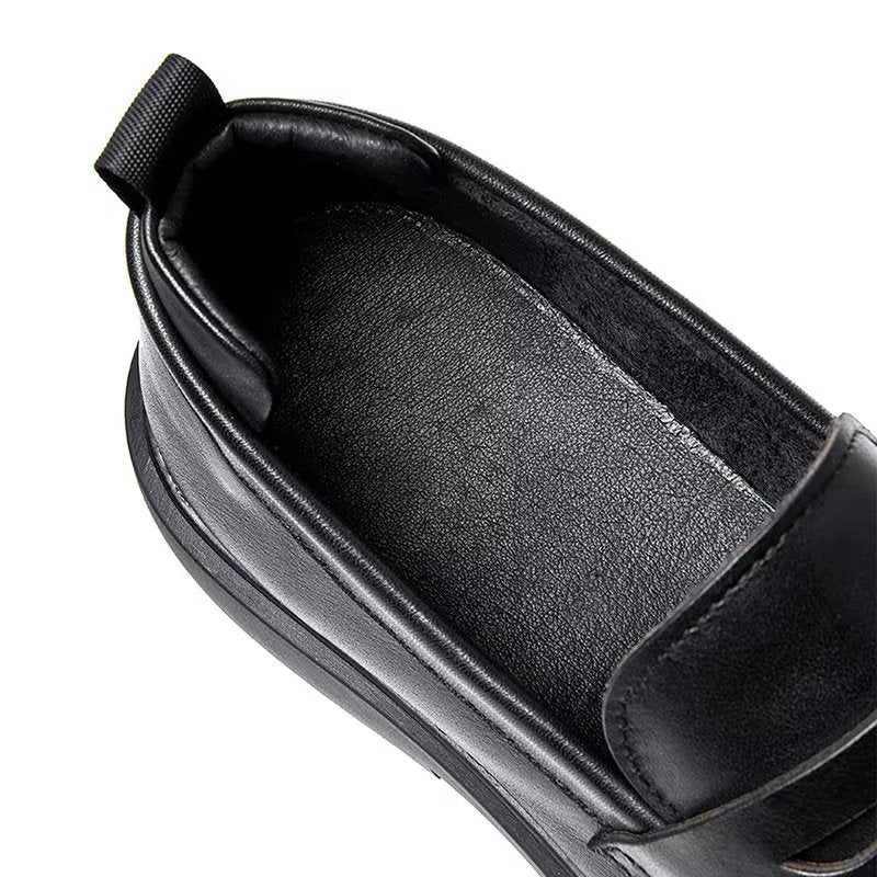 Fritidsskor För Män Lyxigt Läder Slip-ons Elegant Rund Tå - Svart