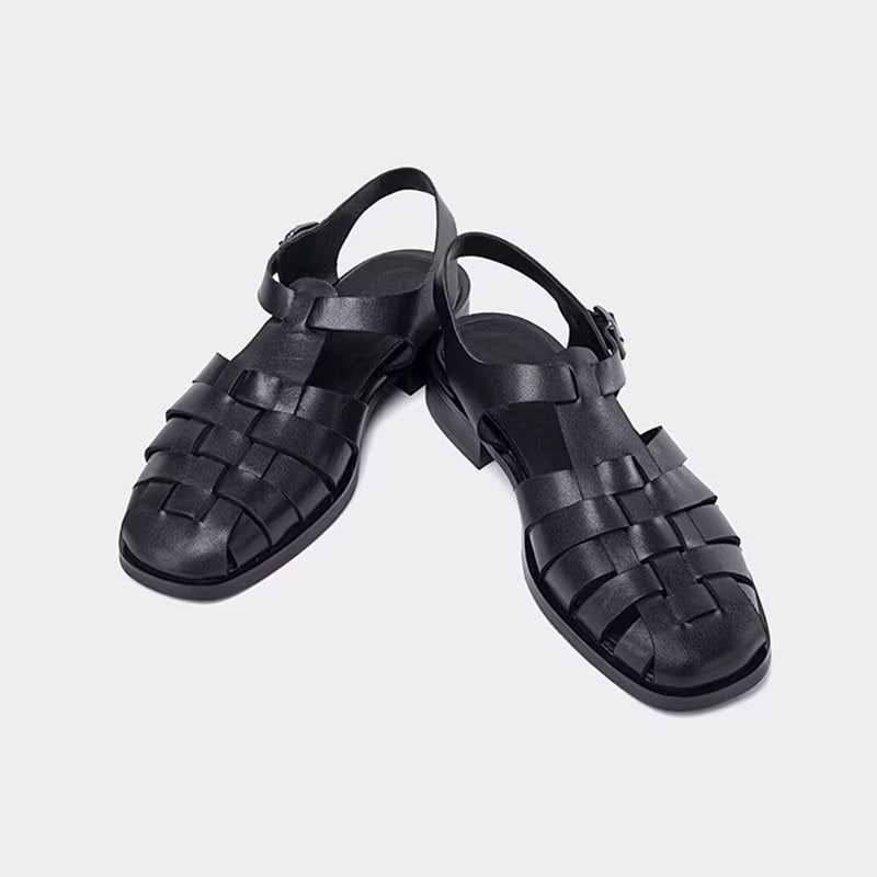 Fritidsskor För Män Roman Peep Toe Sandaler - Svart