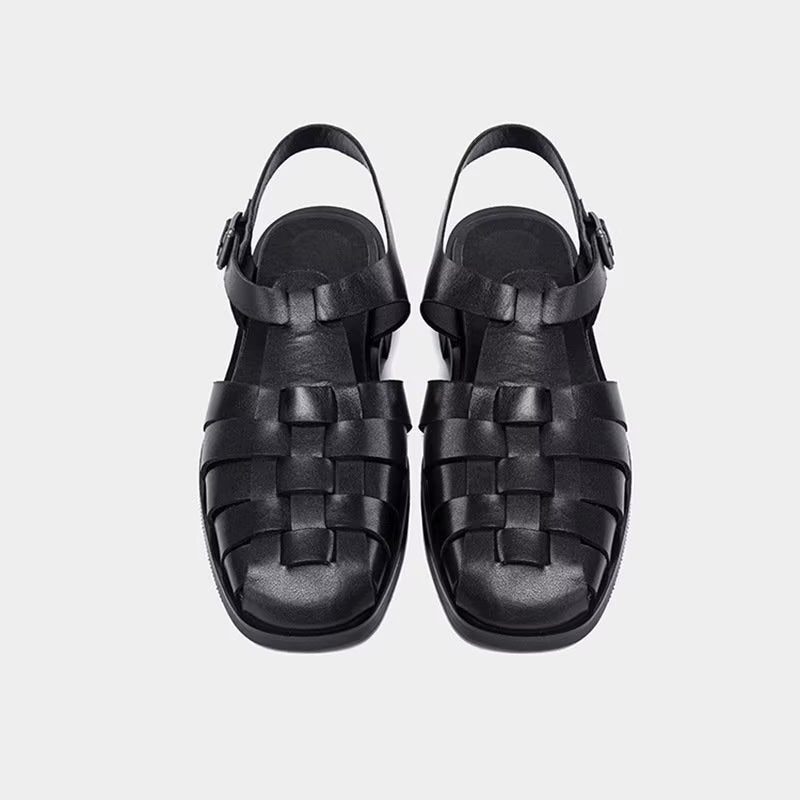 Fritidsskor För Män Roman Peep Toe Sandaler - Svart