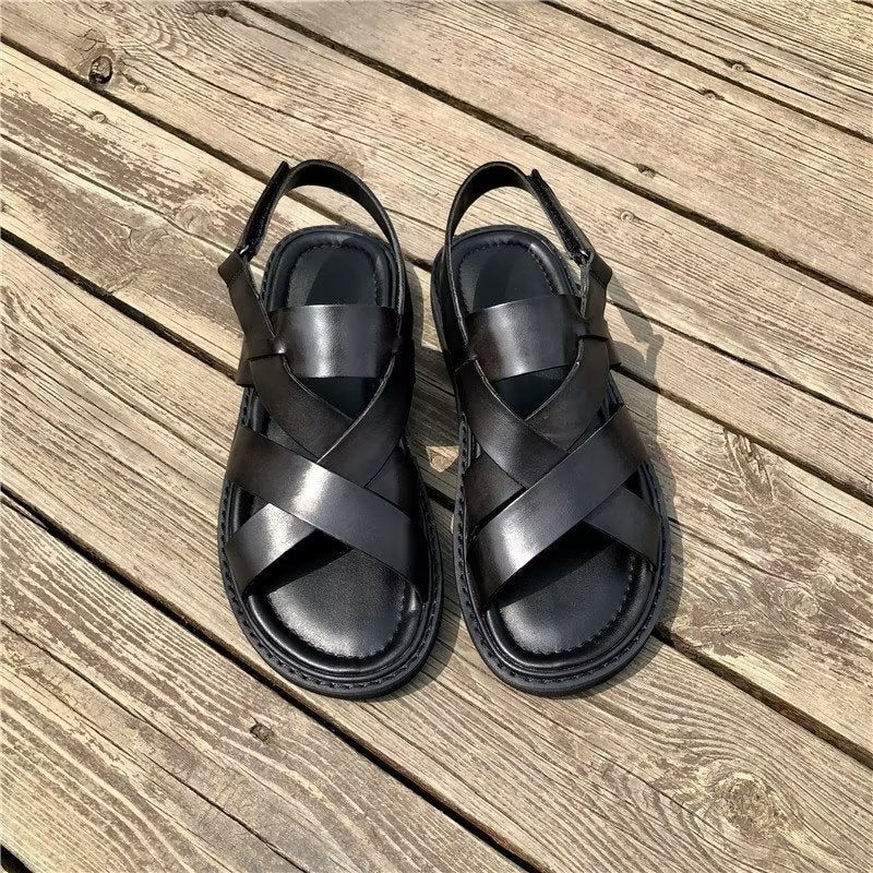 Fritidsskor För Män Roman Peep Toe Sandaler - Svart