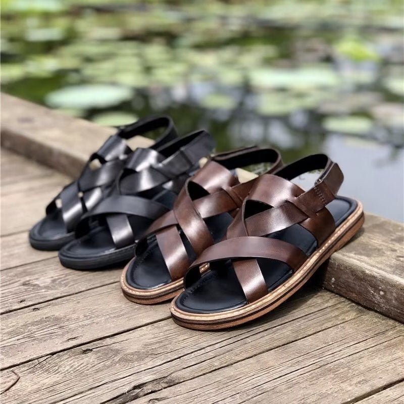 Fritidsskor För Män Roman Peep Toe Sandaler - Kaffe