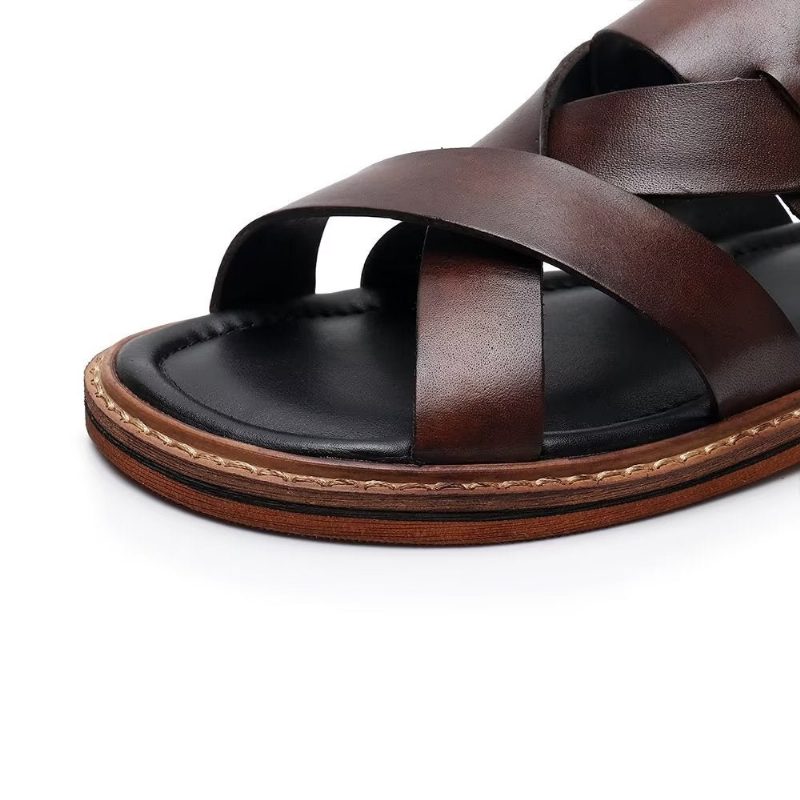 Fritidsskor För Män Roman Peep Toe Sandaler - Kaffe