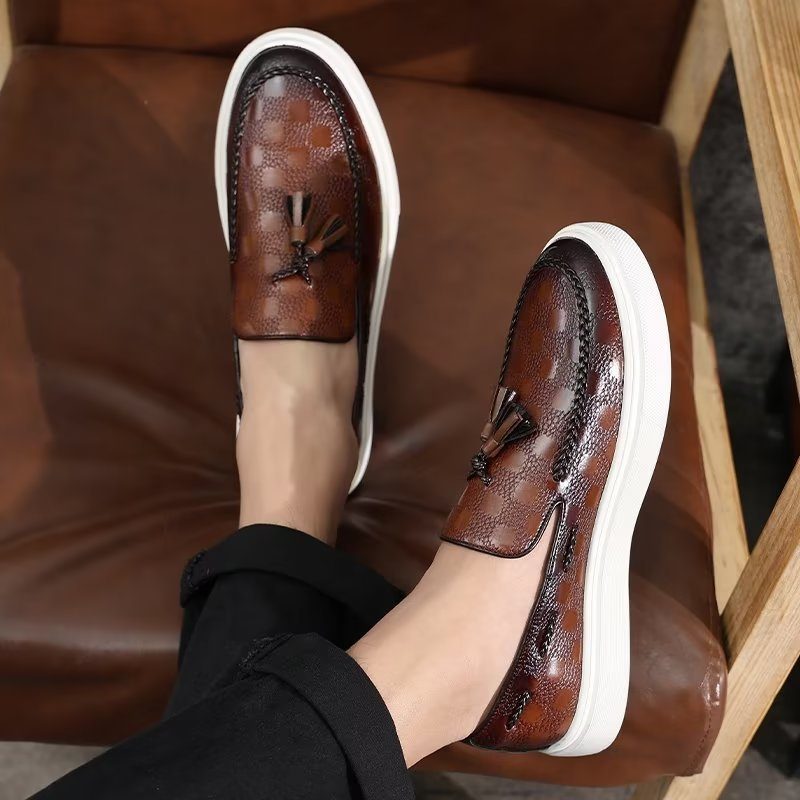 Fritidsskor För Män Slip-on Platform Tassel Skor - Brun