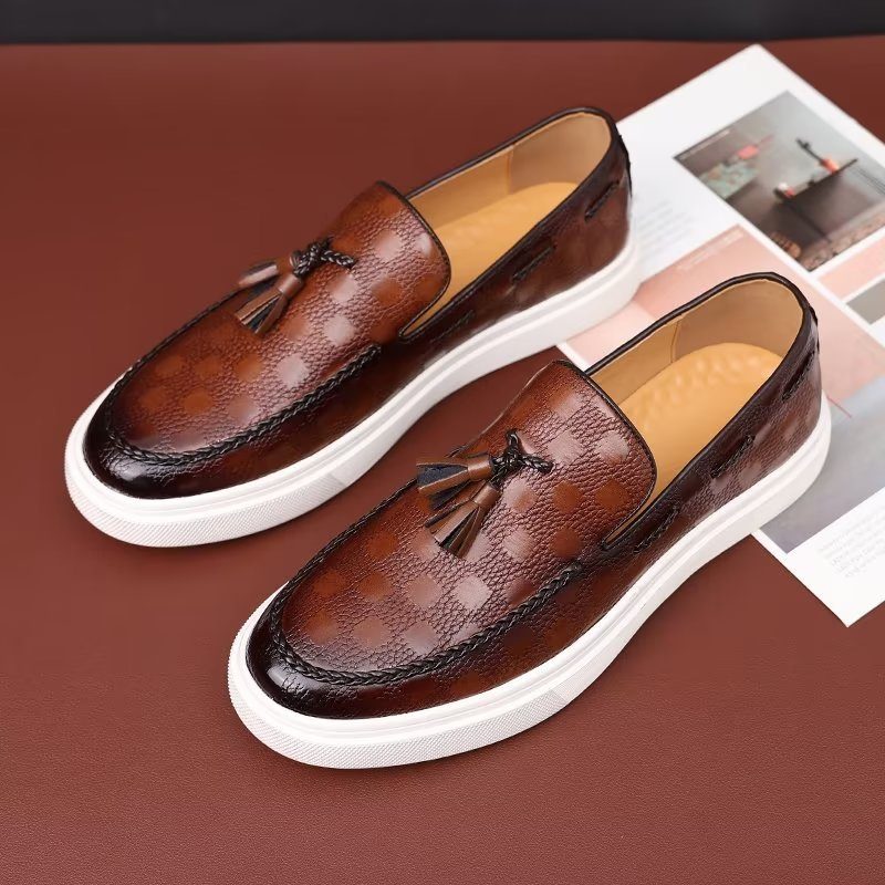 Fritidsskor För Män Slip-on Platform Tassel Skor - Brun