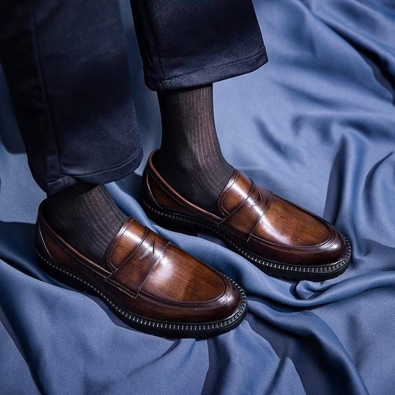 Herr Loafers Lyxiga Läder Chic Slip-on Skor - Kaffe