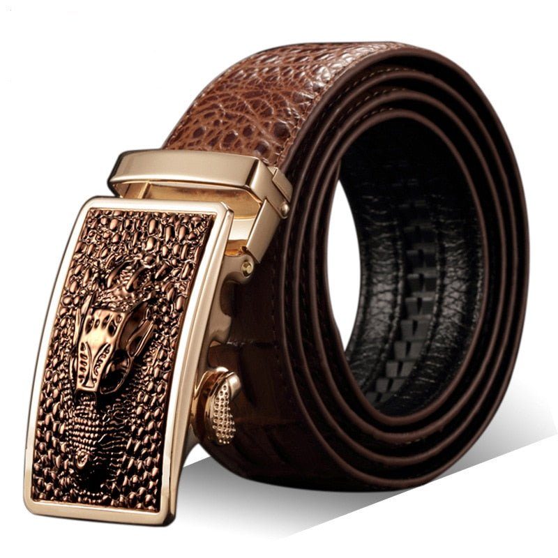 Herrbälten Exotic Crochead Print Automatic Cow Skin Belt - Brun