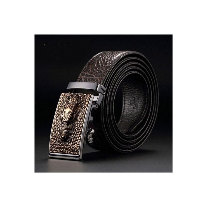 Herrbälten Exotic Crochead Print Automatic Cow Skin Belt - Kaffe