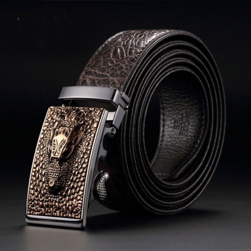 Herrbälten Exotic Crochead Print Automatic Cow Skin Belt - Kaffe