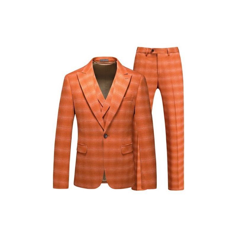 Herrkostymer Skinny Zipper Fly 3-delad Kostym - Orange