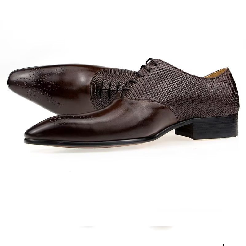 Herrskor Elegant Brudgum Brogue Läder Snörningsbröllopsskor - Kaffe