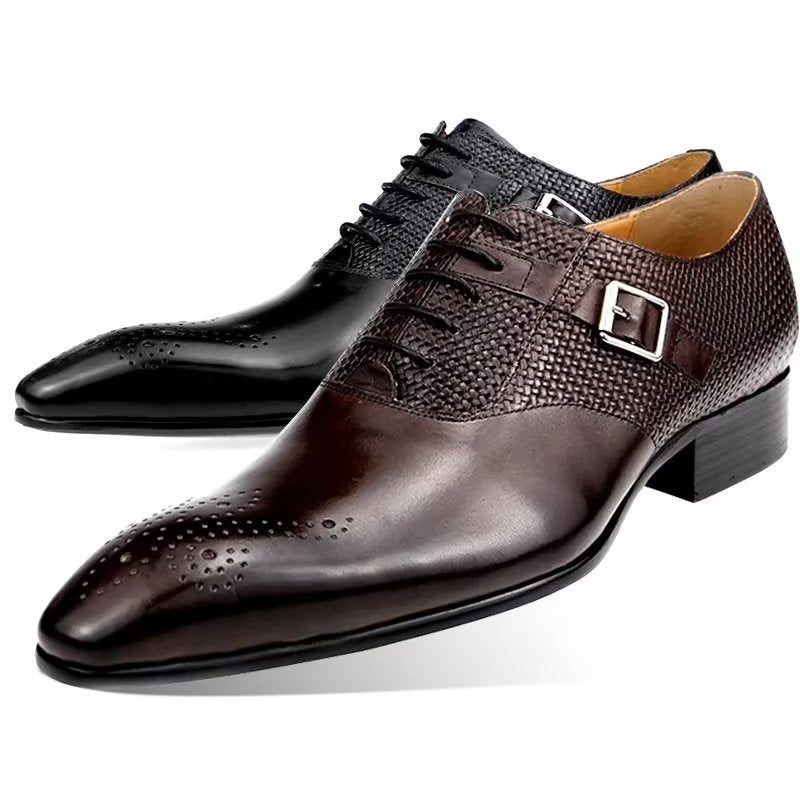 Herrskor Elegant Brudgum Brogue Läder Snörningsbröllopsskor - Kaffe