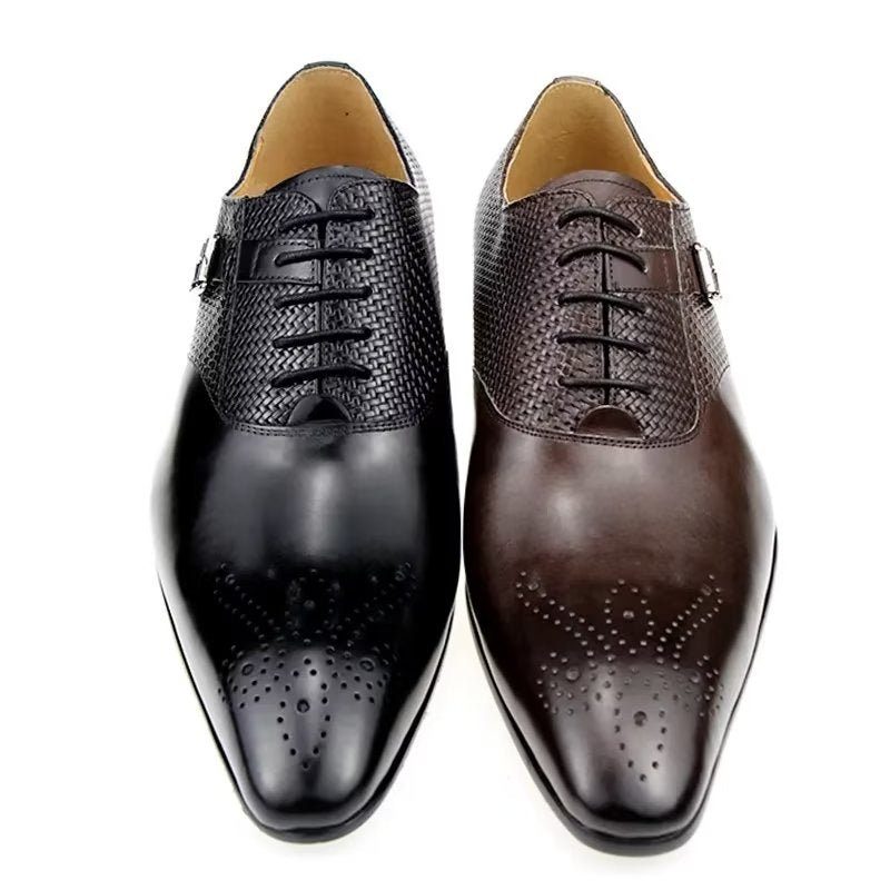 Herrskor Elegant Brudgum Brogue Läder Snörningsbröllopsskor - Kaffe