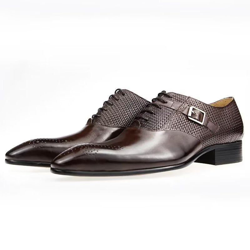 Herrskor Elegant Brudgum Brogue Läder Snörningsbröllopsskor - Kaffe