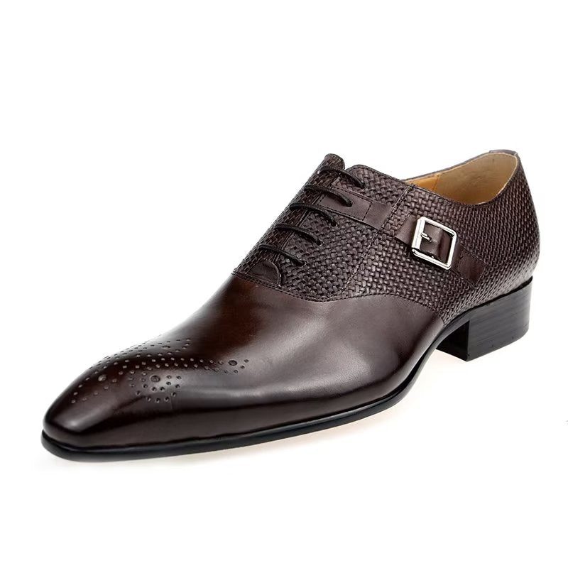 Herrskor Elegant Brudgum Brogue Läder Snörningsbröllopsskor - Kaffe