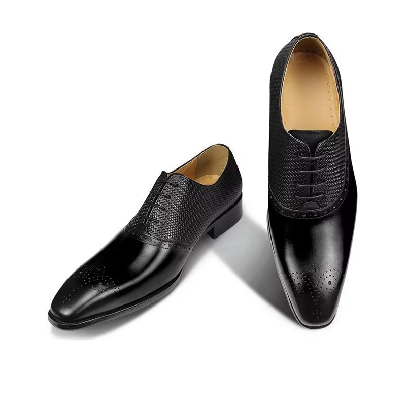 Herrskor Elegant Brudgum Brogue Läder Snörningsbröllopsskor - Svart