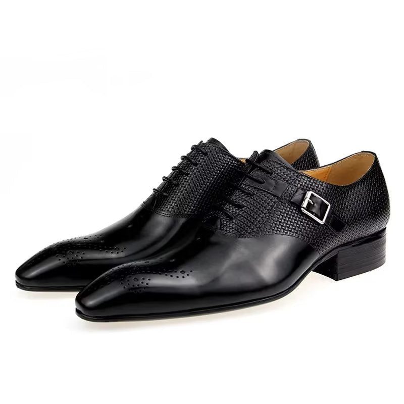 Herrskor Elegant Brudgum Brogue Läder Snörningsbröllopsskor - Svart