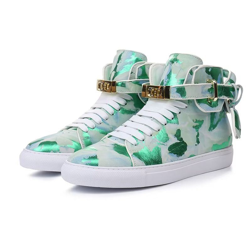 Herrsneakers Graffiti Artisan Cow Leather High Top Sneaks - Grön