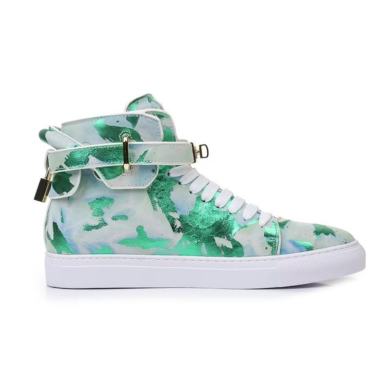 Herrsneakers Graffiti Artisan Cow Leather High Top Sneaks - Grön