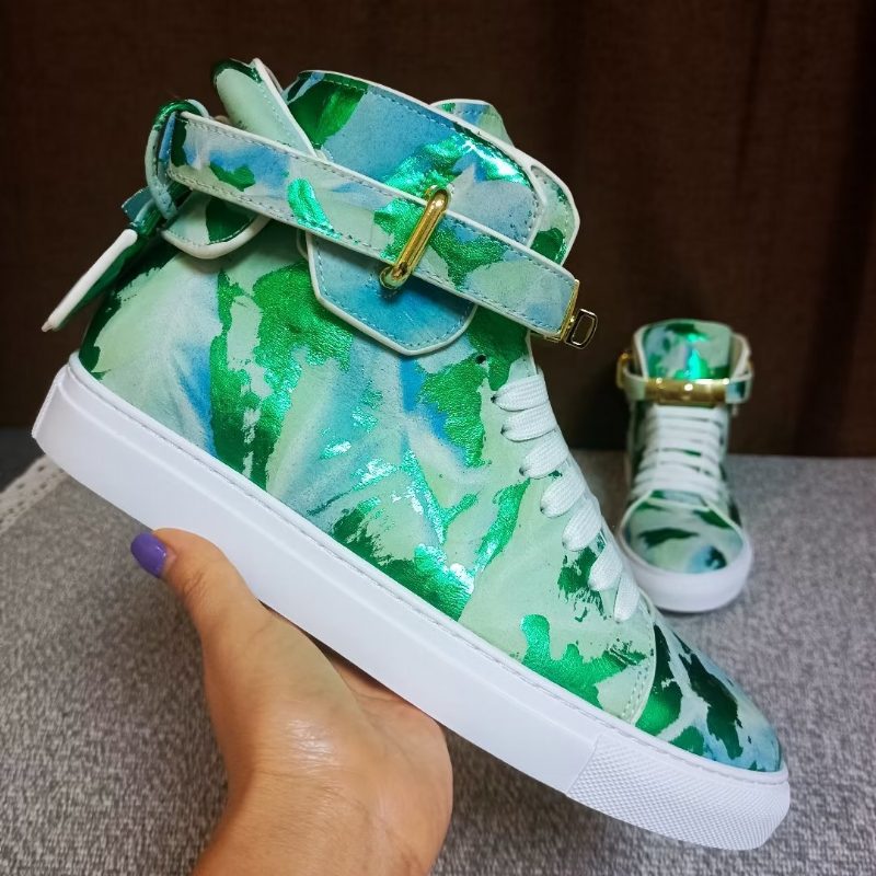 Herrsneakers Graffiti Artisan Cow Leather High Top Sneaks - Grön