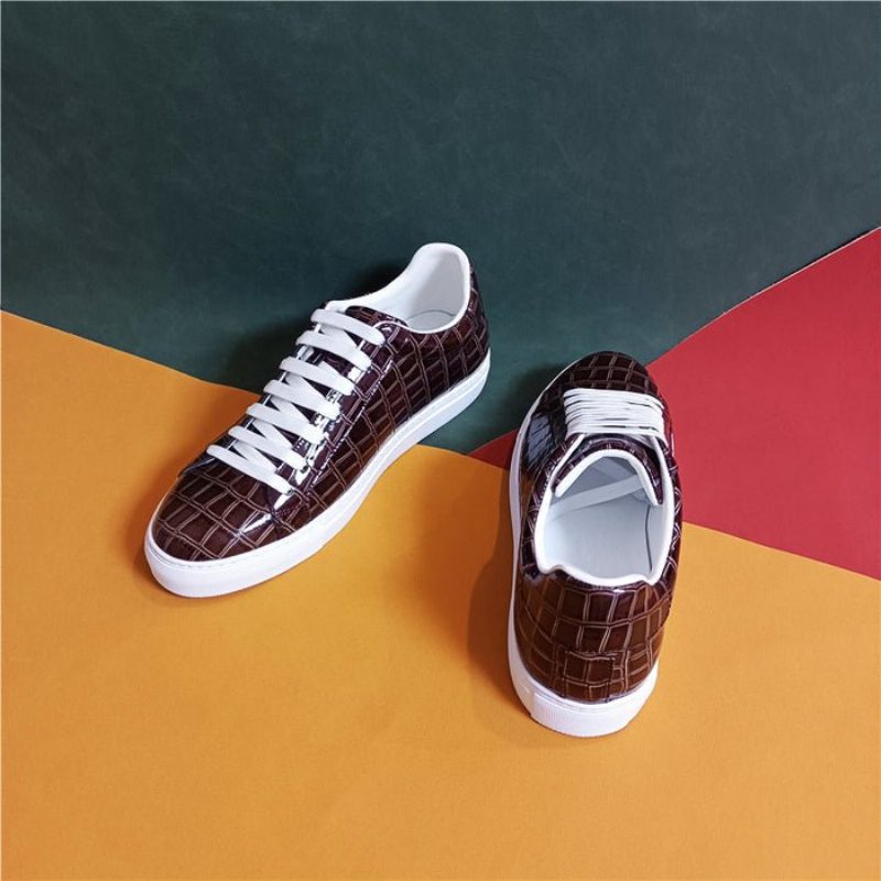 Herrsneakers Lux Läder Sneakers Med Snörning I Plattform - Kaffe