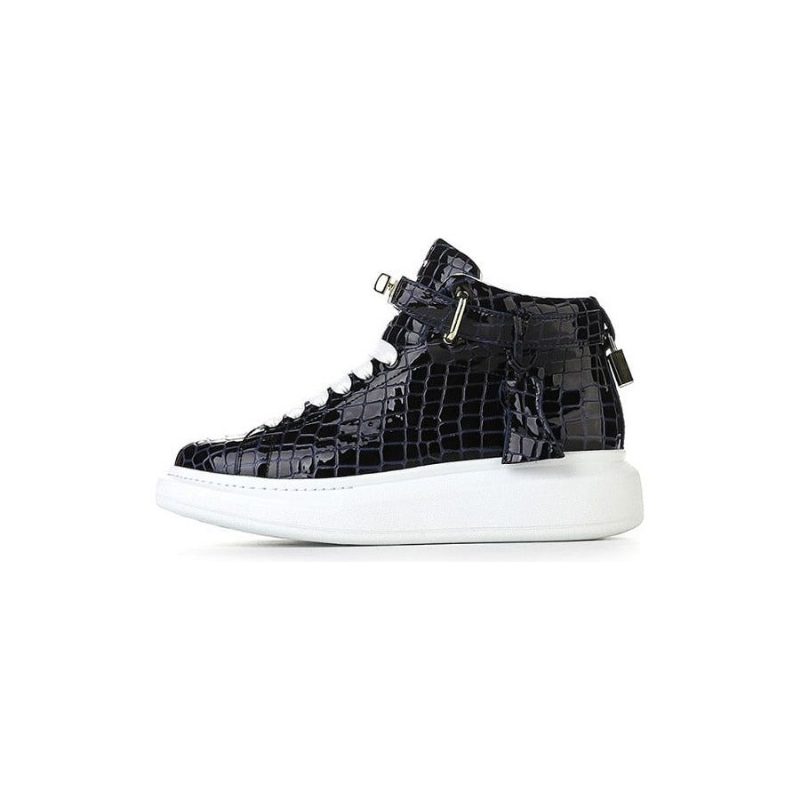 Herrsneakers Lyxiga Crocemboss High Top Designer Sneakers - Blå