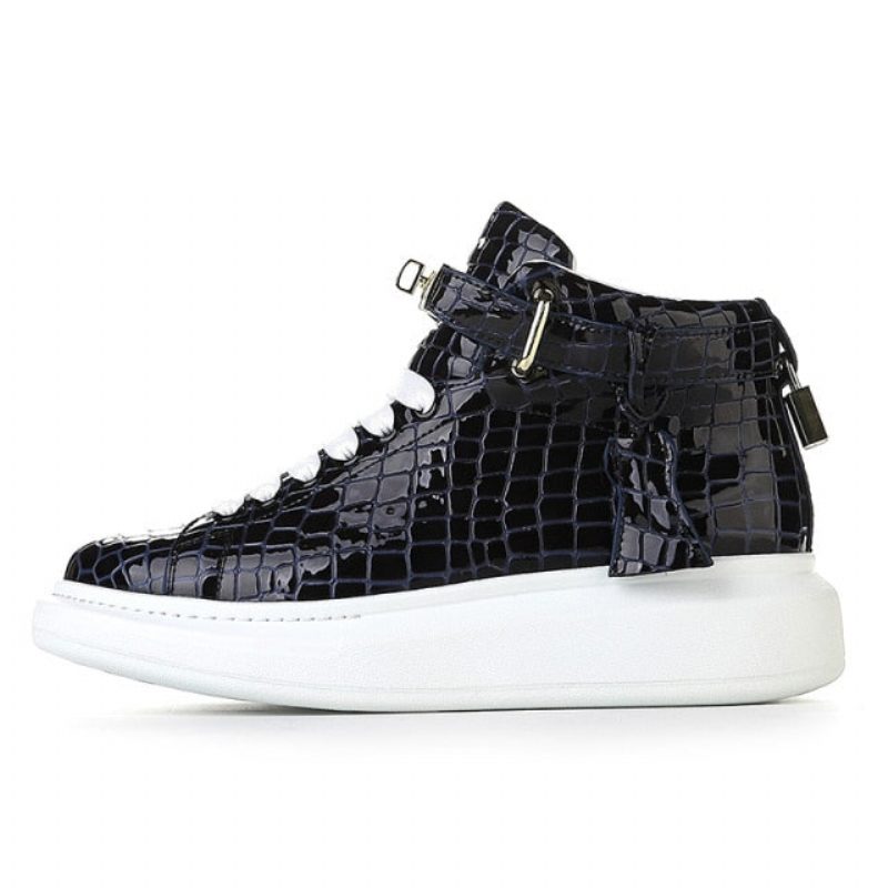 Herrsneakers Lyxiga Crocemboss High Top Designer Sneakers - Blå