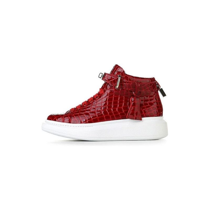 Herrsneakers Lyxiga Crocemboss High Top Designer Sneakers - Röd