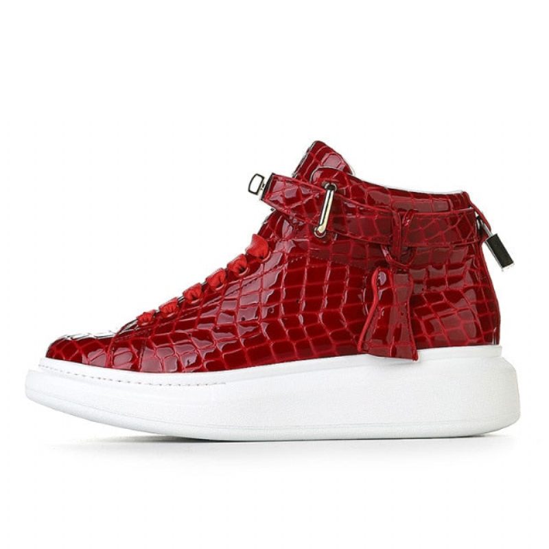 Herrsneakers Lyxiga Crocemboss High Top Designer Sneakers - Röd