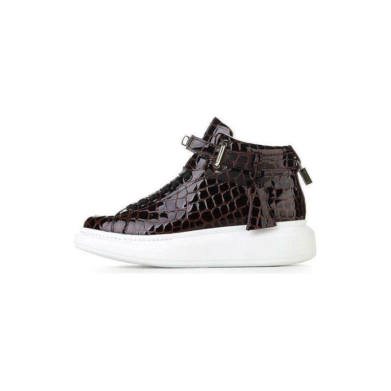 Herrsneakers Lyxiga Crocemboss High Top Designer Sneakers - Kaffe