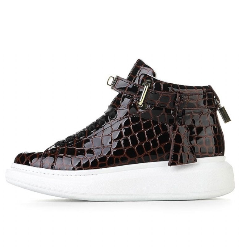 Herrsneakers Lyxiga Crocemboss High Top Designer Sneakers - Kaffe