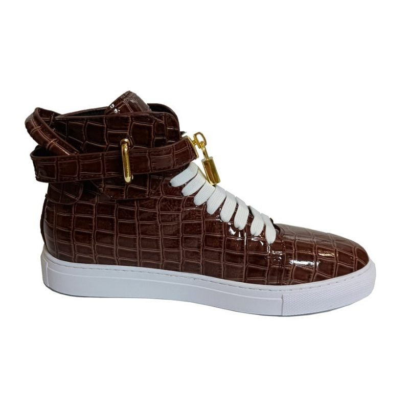 Herrsneakers Präglade High Top Designer Flat Sneakers - Kaffe