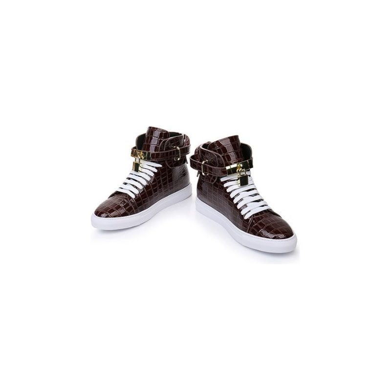 Herrsneakers Präglade High Top Designer Flat Sneakers - Kaffe