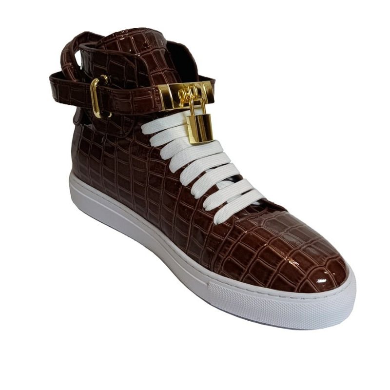 Herrsneakers Präglade High Top Designer Flat Sneakers - Kaffe