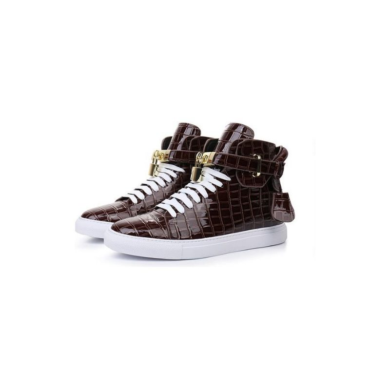 Herrsneakers Präglade High Top Designer Flat Sneakers - Kaffe