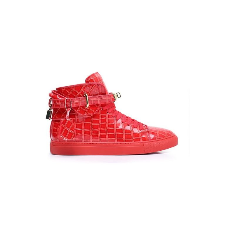 Herrsneakers Präglade High Top Designer Flat Sneakers - Rött