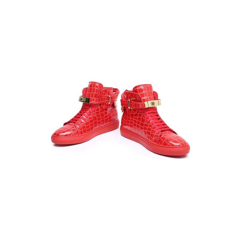 Herrsneakers Präglade High Top Designer Flat Sneakers - Rött