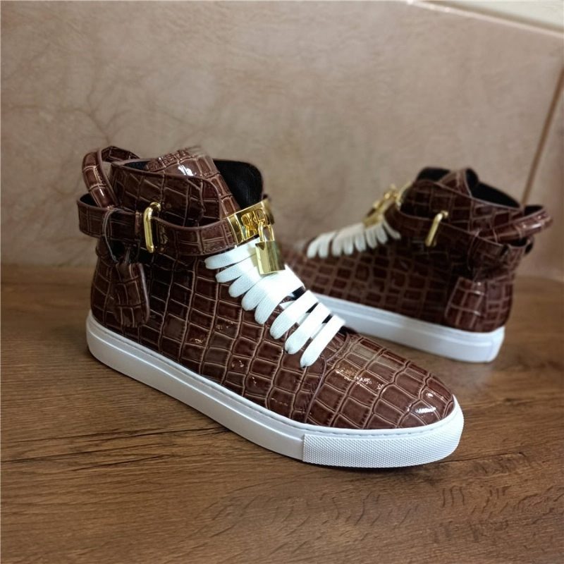 Herrsneakers Präglade High Top Designer Flat Sneakers - Kaffe