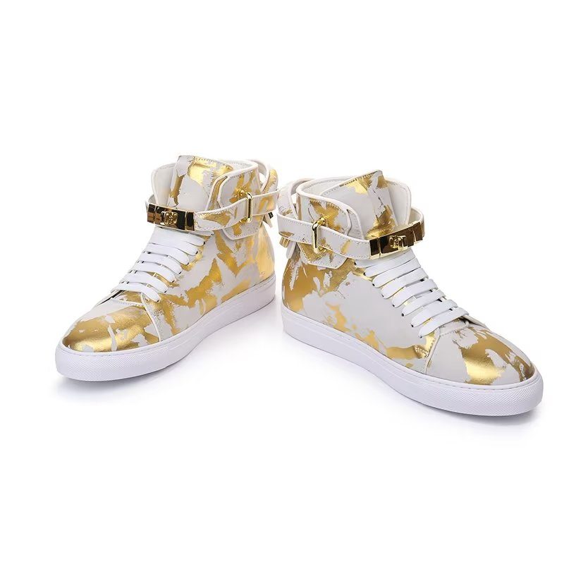 Herrsneakers Urban Graffiti Chic Cow Leather High Tops - Gul