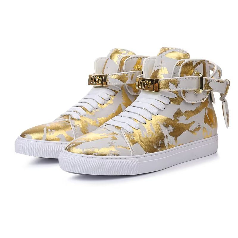 Herrsneakers Urban Graffiti Chic Cow Leather High Tops - Gul