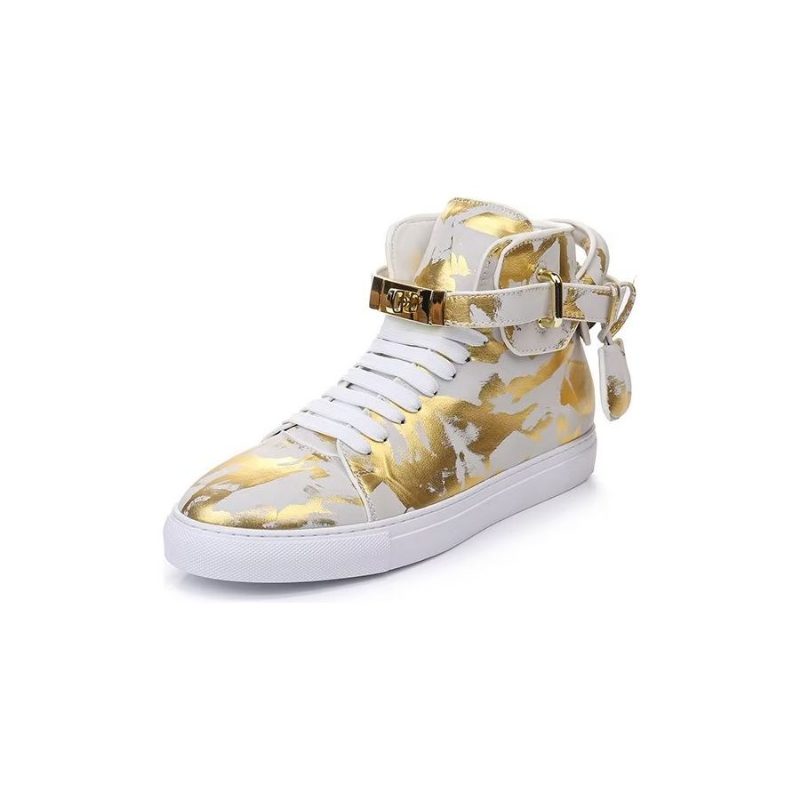 Herrsneakers Urban Graffiti Chic Cow Leather High Tops - Gul